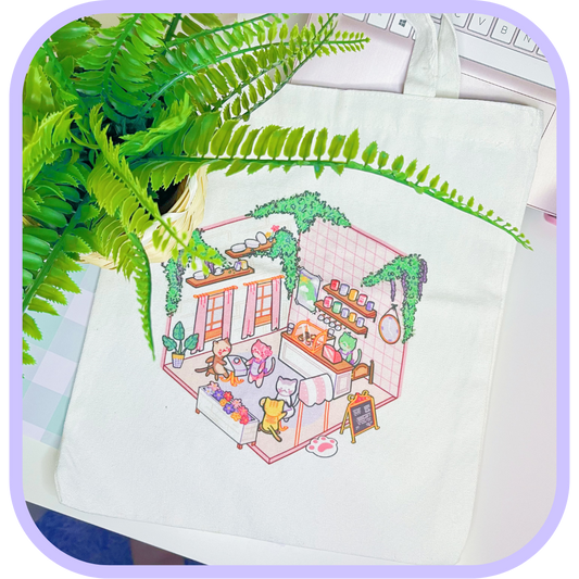cat cafe tote bag