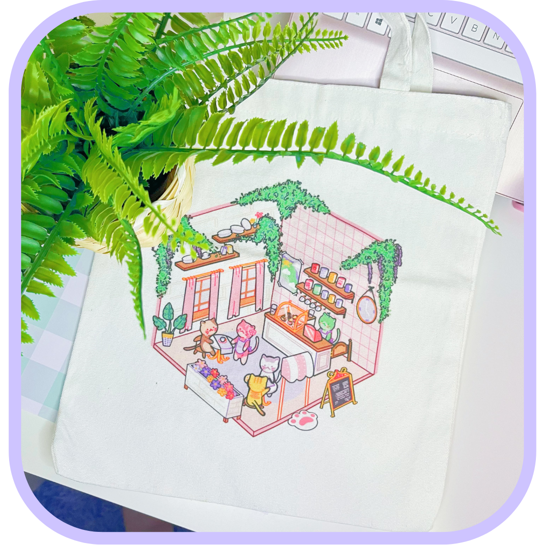 cat cafe tote bag